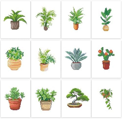 PeakLuv 12 Pcs Mini Diamond Painting Kits, Green Plants Small Diamond Art Kits for Adults Beginners, 5D DIY Square Drill Diamond Dots, Quickly Finishable Gem Art for Home Wall Desktop Decor, 6X7in by PeakLuv