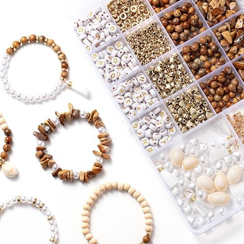 Xylise DIY Jewelry Making Kit, 1000+ Beads with Letters, Turquoise and Pearl Beads, Gold Charms, Bracelet Supplies (Colour of the Picture) - Image 4