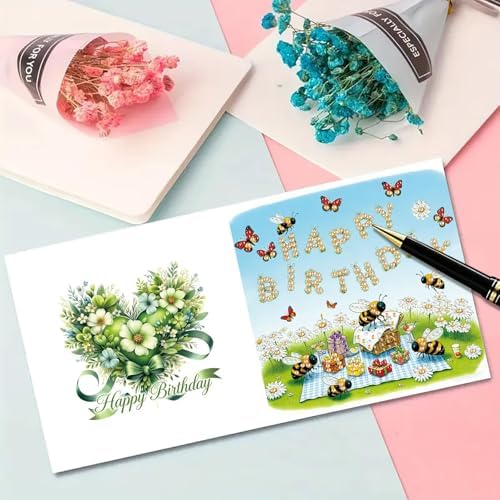 6Pcs Greeting Card DIY Diamond Art Painting Greeting Cards Special Shaped Holiday Blessing Folding Card Kit with Envelopes Arts Crafts for Birthday Festival-Insect - Image 7