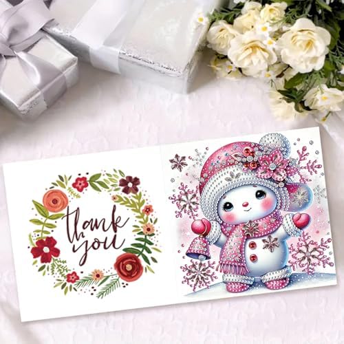 Christmas DIY Diamond Greeting Cards Set, 5D DIY Diamond Art Painting Christmas Style Greeting Card, DIY Christmas Card Making Kits for Family Friends Handmade Gift-#17-Snowman - Image 3
