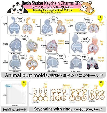 FUNSHOWCASE Animal Butt Resin Shaker Molds Set Keychain Charms Pendant Jewelry Making Supplies 25-Count, Silicone Trays, Seal Films, Key Chains - Image 2