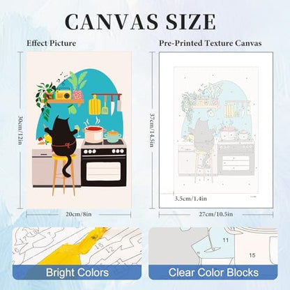 6 Pack Paint by Numbers Kit for Adults, Funny Black Cat, 8 x 12 Inch - Image 3
