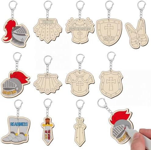 RattanView 24 Pcs Armor of God Crafts Color Your Own Keychains by RattanView