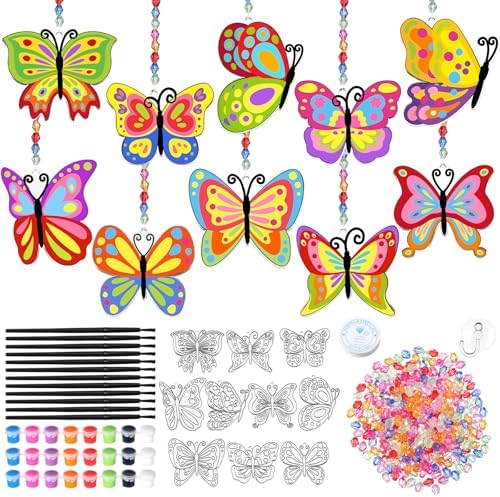 Dunzoom 30 Set Butterfly Suncatchers Kit Spring Summer DIY Window Suncatchers Craft Make Your Own Butterfly Suncatchers Ornaments Painting Craft Kits for Party Painting Activity Decoration by Dunzoom