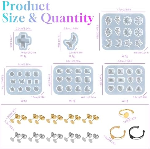 Epoxy Resin Molds Jewelry, Small UV Resin Molds Silicone Kit with Earring Backs & Ring Settings Accessories, DIY Mini Silicone Moulds for Earrings, Pendants, Rings, Necklace & Keychains Art Crafting - Image 3