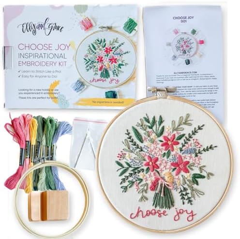 Elly & Grace Christian Embroidery Kit with Embroidery Hoop, Easy Embroidery Kit for Beginners and Adults, Full Embroidery Hoop Kit with Needles and Thread Included (Choose Joy) by Elly+and+Grace