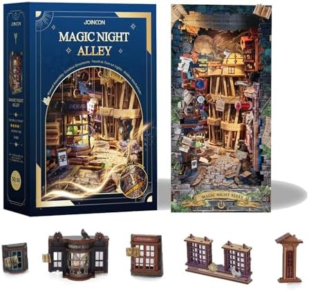 Magic Book Nook Kit - DIY Miniature Dollhouse Kit for Adults Teens,3D Wooden Puzzle Bookshelf Insert Decor,Gifts for Family Friends -Magic Night Alley(SQ-16) by STRUCWOOD