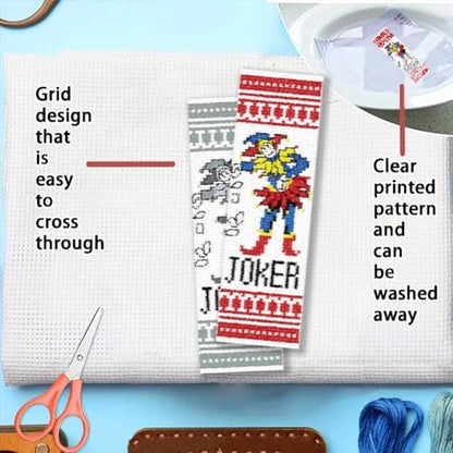 FREEBLOSS 6 Set Cross Stitch Bookmarks Kit Poker Stamped Cross Stitch Kit DIY Embroidery Bookmark Set with Instruction for Adults Beginners Gift for Reading Enthusiasts 8 * 2.4inch 11CT - Image 3