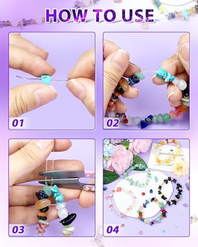 FIVEIZERO 600pcs Natural Chip Stone Beads 5-8mm - 15 Color Crystal Chip Beads for Jewelry Making, Valentine's Day Bracelet,DIY Irregular Gemstone Beads with Drilled Holes - Image 4