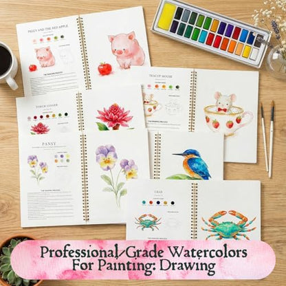 4 Pack Watercolor Workbook,Water Colors Paint Adult Set for Beginner with Step by Step,Relaxing & Easy to Paint Water Coloring Book with 24 Colors,Perfect for Gifting to Creativity & Joy for Adults - Image 5