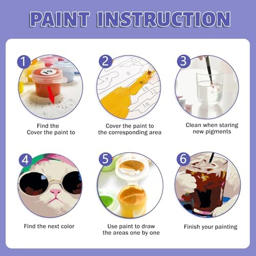 Framed Paint by Numbers Kit for Adults Beginner & Kids Ages 8-12, Funny Cat Paint by Numbers with frame, without Easel, DIY Acrylic Number Painting for Adults Animal for Home Decor Gift 8 x 12 Inch - Image 6