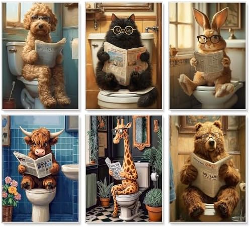 6 Pack Paint by Numbers Kit for Adults Beginner Funny Animals, 10x14 Inch by Yezavesu