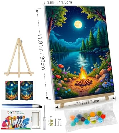 ATDMS Landscape Paint by Numbers Kit for Adults with Frame Moon Paint by Number with Easel Lake Adult Paint by Number Kits Framed Canvas DIY Oil Painting by Numbers for Gift Home Wall Decor 8x12 Inch - Image 2