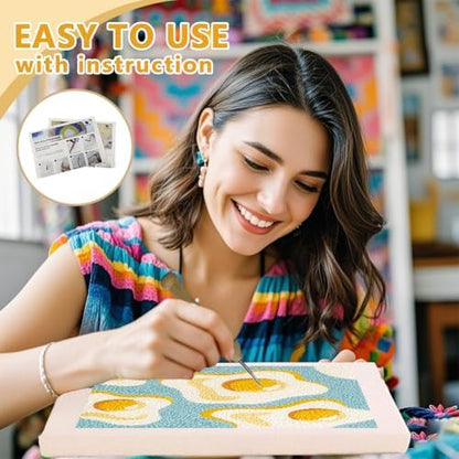 DOODLREAM Fried Egg DIY Punch Needle Embroidery Kit for Adult Beginner, 9.4" Playful Food Punch Stitching Craft Set for Starter with Frame, Fabric Pattern, Threader, Yarn, Punch Needle - Image 3