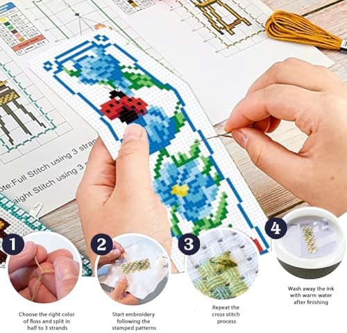 ORIGACH 6 Set Garden Floral Insect Cross Stitch Bookmark Kit for Beginner - Image 4