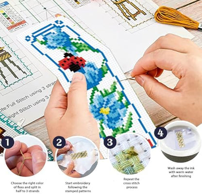 ORIGACH 6 Set Garden Floral Insect Cross Stitch Bookmark Kit for Beginner - Image 4