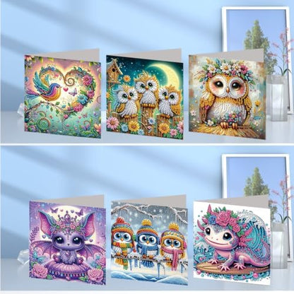 6PCS Animal Diamond Art Painting Greeting Cards Kit with Envelopes - 5D DIY Diamond Art Card Kits for Adults - Handcrafted Postcards for Birthday & Holiday - Image 2