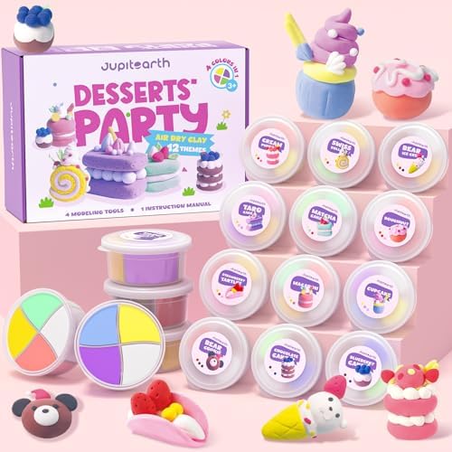 JUPITEARTH Air Dry Clay for Kids,12 Desserts Theme Party Modeling Clay Set by JUPITEARTH