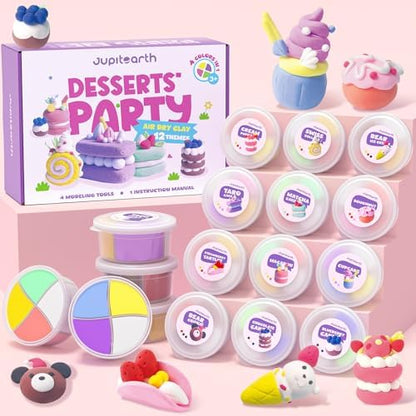 JUPITEARTH Air Dry Clay for Kids,12 Desserts Theme Party Modeling Clay Set by JUPITEARTH
