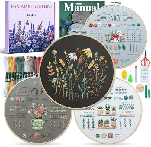 ETSPIL Embroidery Kit for Adults, 2 Hoops, 4K Slow-Mo, Pre-Printed Patterns by ETSPIL