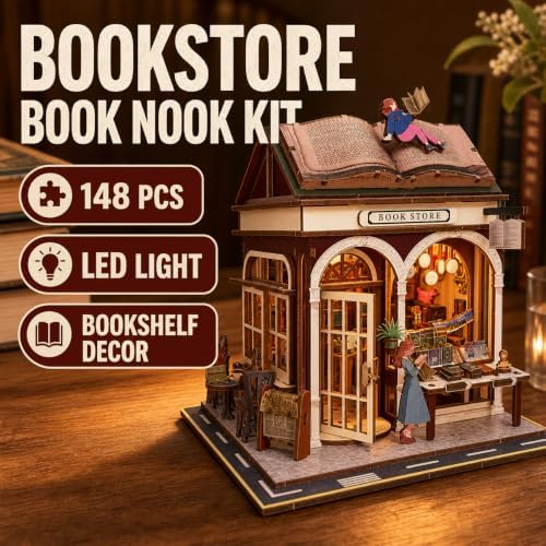 Evankin Bookstore Book Nook Kit, DIY Miniature House with LED Light - Image 2