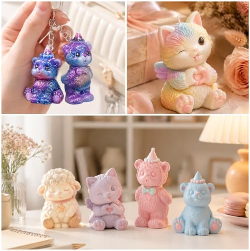 Animal Silicone Mold 4 Pcs 3D Resin Epoxy Candle Mold Bear Cat Sheep Craft - Image 5