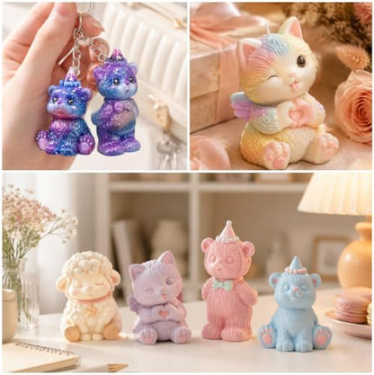 Animal Silicone Mold 4 Pcs 3D Resin Epoxy Candle Mold Bear Cat Sheep Craft - Image 5
