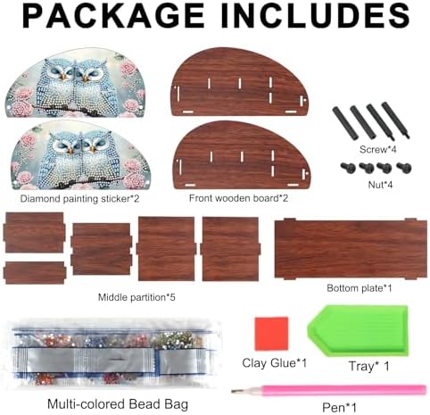 Diamond Art Painting Organizer Box, DIY Owls and Flowers Design Special Shape Diamond Partial Mosaic Handmade Making Kit Organizer Box, Modern Home Dining Living Room Table Top Decor Art Decoration - Image 3