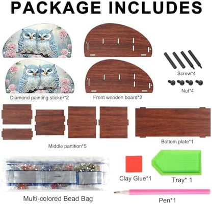 Diamond Art Painting Organizer Box, DIY Owls and Flowers Design Special Shape Diamond Partial Mosaic Handmade Making Kit Organizer Box, Modern Home Dining Living Room Table Top Decor Art Decoration - Image 3