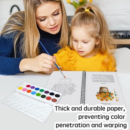 SLWBZ Watercolor Workbook Bouquets, 15 Different Patterns of Original DIY Designs, 16 Color Watercolor Paint Plates with Palette and Brush, Beginner-Friendly Watercolor Workbooks, Bouquets - Image 4