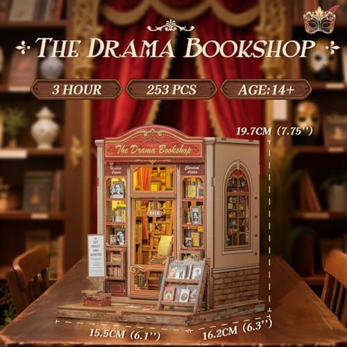 CUTEBEE Book Nook Kit - DIY Miniature House Dollhouse Kit for Adults and Teens, Booknook Tiny House Bookshelf Decor 3D Wooden Puzzle, Gifts for Family Friends (Drama Bookshop) - Image 2