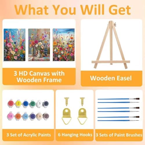 3 Pack Floral Framed Paint by Numbers for Adult with Wooden Easel 8x12 inch - Image 4