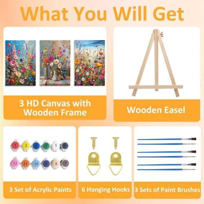 3 Pack Floral Framed Paint by Numbers for Adult with Wooden Easel 8x12 inch - Image 4