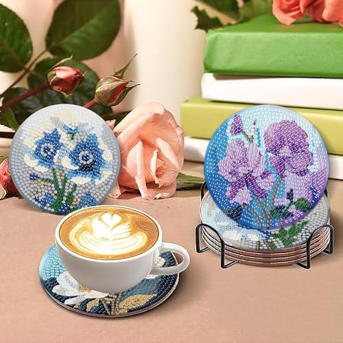 tigdtiu 8 Pcs Flower Diamond Art Coasters Kit with Holder, Diamond Art Kits for Adults Beginners, Small Floral Diamond Painting Coasters, Diamond Art Coasters Kits for Beginners for Women - Image 4