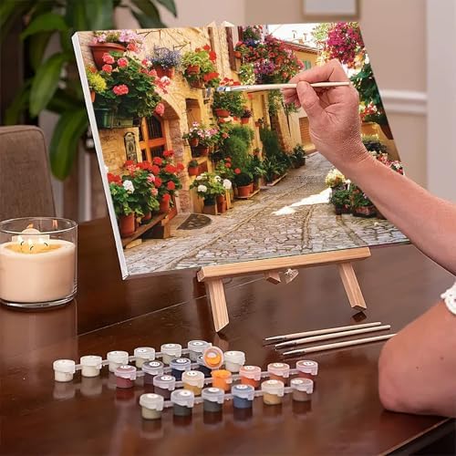 MaiMMaledy Paint by Numbers Kit for Adults Beginners 8Wx12L inch Canvas Pictures with Framed Drawing Painting Works with Wooden Triangle Easel Acrylic Pigment Street Alleys - Image 2
