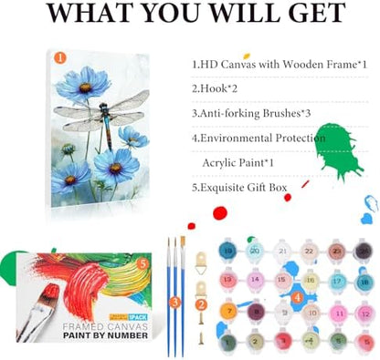 Fountor Framed Paint by Numbers Kit for Adults Beginner & Kids Ages 8-12, Dragonfly Paint by Number with Frame, Easy Acrylic Flowers Painting by Numbers Kit on Canvas 8x12 inch - Image 4
