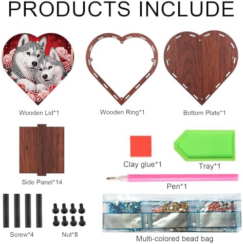 DIY Diamond Painting Kit Storage Box, Loving Dogs Diamond Decorative Craft Heart Shaped Kit, Desktop Item Storage, Multifunctional Creative Craft Gift - Image 3
