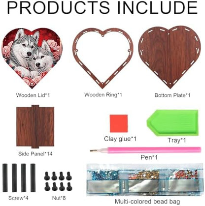 DIY Diamond Painting Kit Storage Box, Loving Dogs Diamond Decorative Craft Heart Shaped Kit, Desktop Item Storage, Multifunctional Creative Craft Gift - Image 3