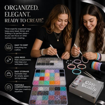 12000+ Clay Beads Bracelet Making Kit for Girls, 48 Colors In 3 Boxes, Polymer Heishi Beads with Letter Beads & Charms for DIY Friendship Bracelet Gifts,Holidays Arts and Crafts Gifts for Girls 8-12 - Image 5