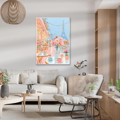 Eiffel Tower Paint by Numbers Kit for Adults,Paris Street-Scape Adult Paint by Number Kits,DIY Acrylic Oil Watercolor Drawing Painting Paint by Number for Adults on Canvas Home Wall Decor 16x20inch - Image 7