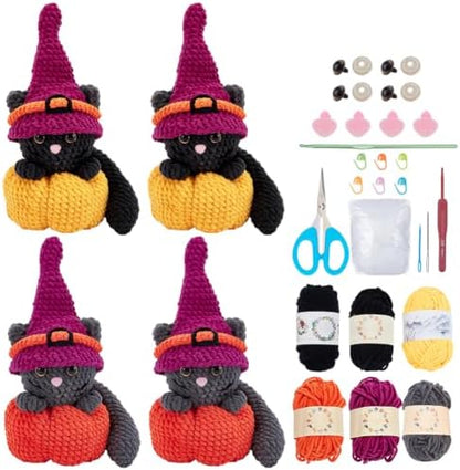 ORIGACH 4 Set Halloween Witchy Cat Crochet Kit for Beginners by ORIGACH