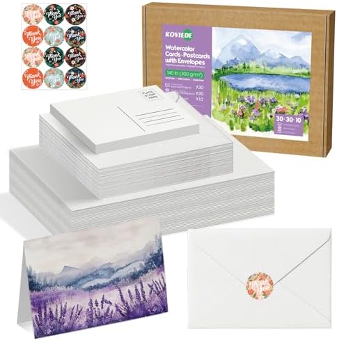 30 Pack Foldable Blank Watercolor Cards with Envelopes 5"x7" by KOVIEDE