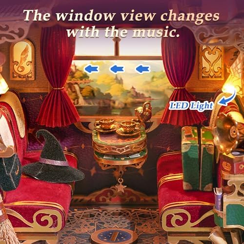 Tonecheer DIY Book Nook Kit for Adults, Miniature Infinity Train Cabin Magical Vintage Carriage Model, Wooden 3D Puzzle Dollhouse Booknook Decorative Bookend Gifts (Magical Journey) - Image 3