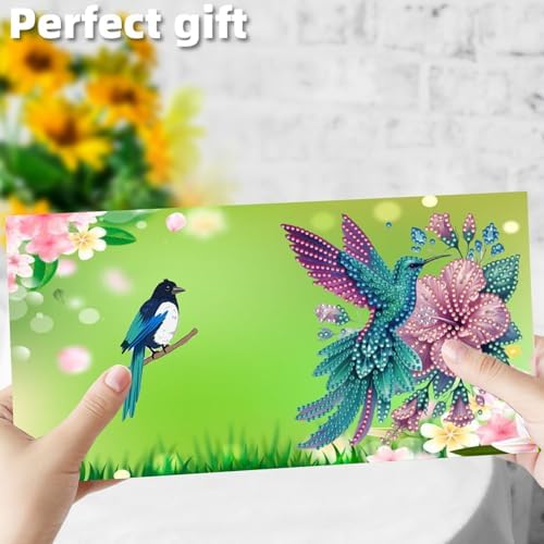 12 Pack Flower Diamond Painting Greeting Kits Hummingbird DIY 5D Diamond Art with Envelopes & Rhinestones, Creative Christmas Birthday Gifts for Adults, Family, Friends - Image 2