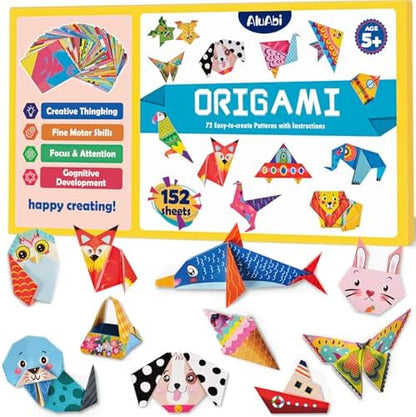 AluAbi 152-Sheet Origami Paper Kit with 72 Patterns & Instruction Book by AluAbi