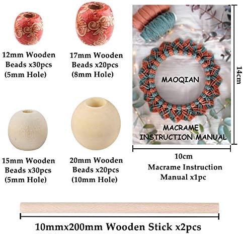 120pcs Macrame Kits for Beginners 3mm x 220yards Natural Cotton Macrame Cord Wall Hanging Kit, Best Macrame Supplies for Macrame Plant Hanger with Wooden Beads,Wooden Rings,Wooden Sticks,S Hooks - Image 3