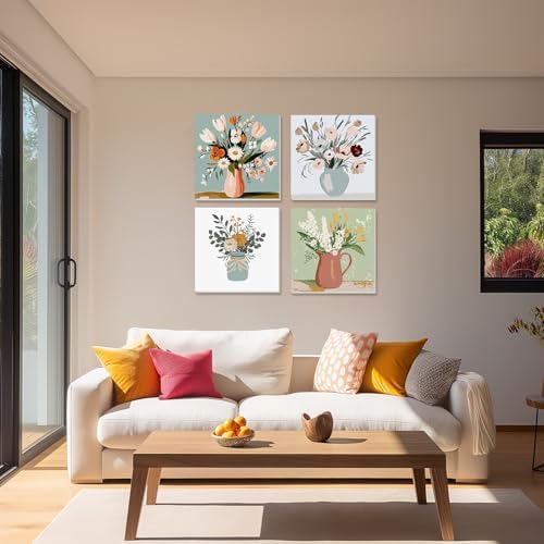 NAIMOER 4 Pack Flowers Paint by Numbers Kits for Adults Beginner with Wooden Framed, Color by Numbers on Canvas Painting Kits for Adults, Easy Paint DIY Acrylic for Home Wall Decor 8X8 Inch - Image 2