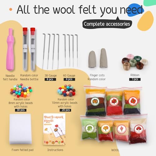 OEHPICC Needle Felting Kit, 7 Pcs Flower Bookmark Felting Kit for Adults - Image 2