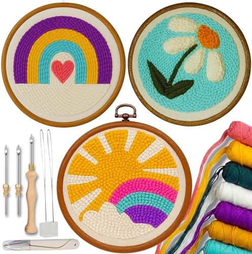 Zyrose Punch Needle Kit for Beginners & Adults, Printed Fabric, 8" Non-Slip Hoop, 3 Interchangeable Needles, Premium Merino Yarn – Complete Starter Set – Joyful Days by Unknown