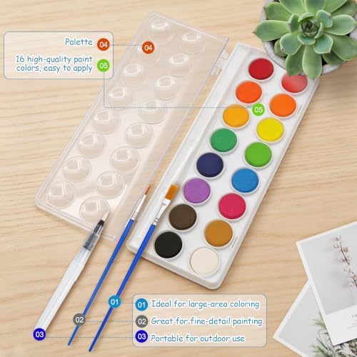 Watercolor Workbook for Adults – Watercolor Coloring Book with 14 Watercolor Paintings, 16 Colors, 3 Brushes & Color Mixing Guide – Large 200GSM Paper for Beginners & Art Enthusiasts - Image 5